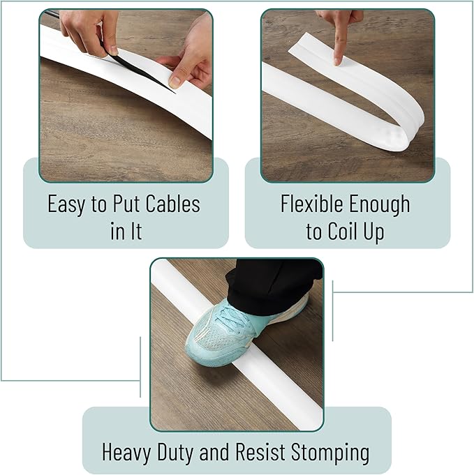 Bates- Floor Cord Cover, 30ft, Cable Cavity 0.6" (W) x 0.31" (H), Heavy Duty Wire Protector, PVC Extension Cords Hider, Protect Cords, Prevent Cable Trips, Cord Hider for Office, Home, Outdoor