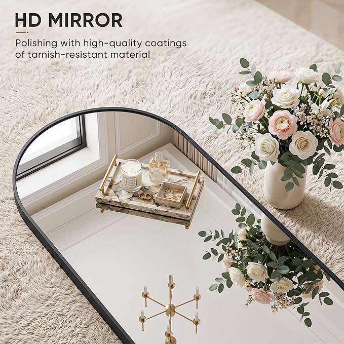 Full Length Mirror, 58"x21" Arched Floor Mirror Freestanding, Floor Standing Full Body Mirror with Stand for Bedroom, Hanging Mounted for Living Room Cloakroom, Black