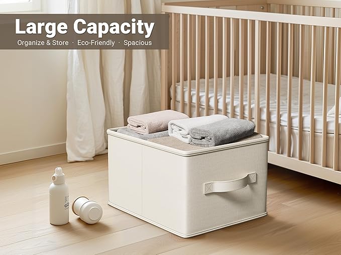 LayerSpace Fabric Storage Bins | Closet Bin Shelf Organizer Shelf Basket | Collapsible Linen Closet Organizer Storage Cube | 14¾"L x 10¼"W x 8¼"H | Storage for Clothes | White & Ivory 3 Pack