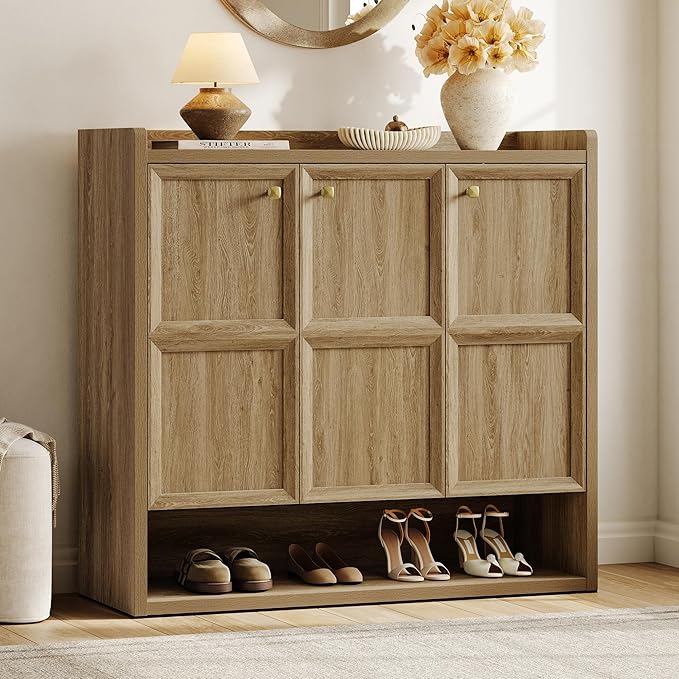 SICOTAS Shoe Storage Cabinet for Entryway, 47.6" Wide 6-Tier Extra Large with 3 Doors, Holds up to 30 Pairs, Adjustable Shelves Shoes Rack Organizer for Hallway, Brown Oak