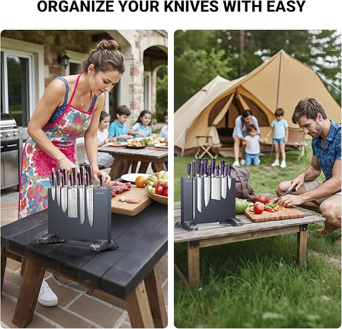 Magnetic Knife Block, Magnetic Kitchen Knife Holder Stand with Strong Magnet Strip for Kitchen Counter, Stainless Steel Double-Sided Universal Knife Storage Rack Organizer Without Knives-Black