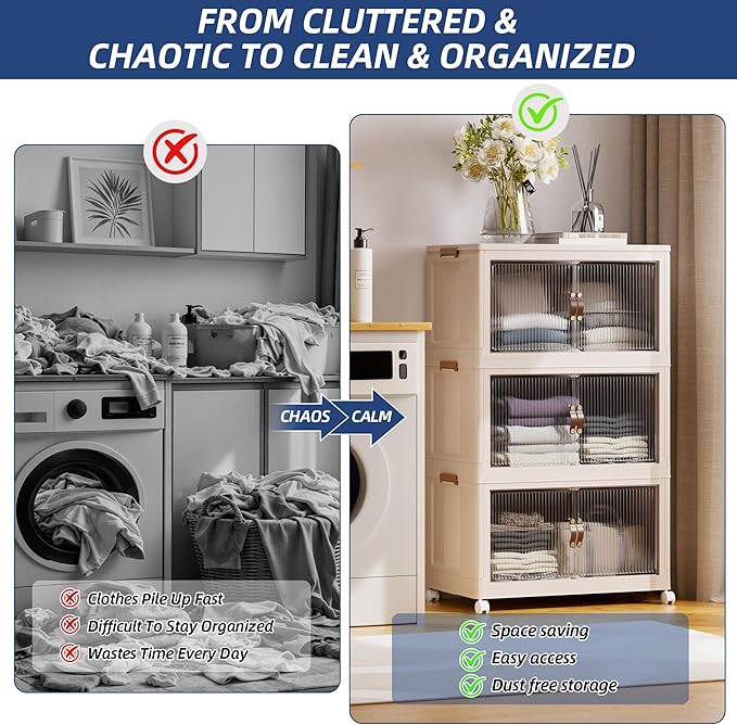 SAILUN 87Gal/348Qt Stackable Storage Bins Folding Collapsible Storage Bins with a Lid, Closet Organizers and Storage,Blush White 26" W x 17" D x 43.7" H