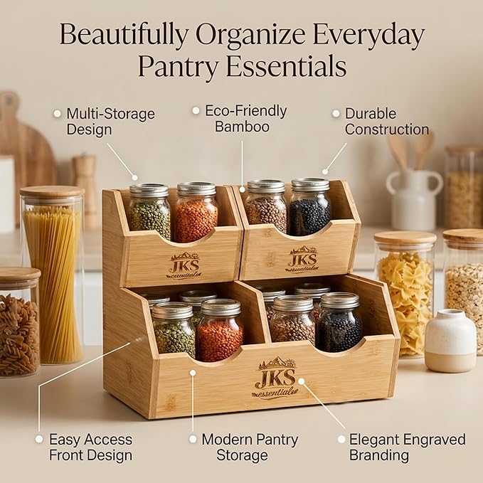 Bamboo Pantry Storage Bins|Stackable Potato and Onion Storage Bin|3Tier Bamboo Pantry Organizer with Slide Out Access|Fruit & Vegetable Storage Basket for Kitchen Countertop|Pantry & Cabinet Organizer