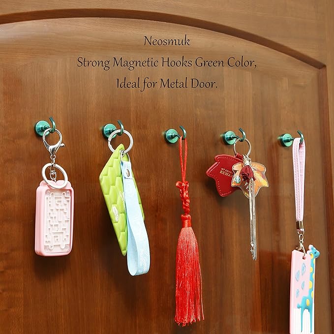 Neosmuk Magnetic Hooks, Heavy Duty 30lb+ Strong Magnet Hook for Cruise Cabins, Cruise Essentials 2026 for Hanging, Metal Wall Refrigerator Hangers (Green, 15 Pack)