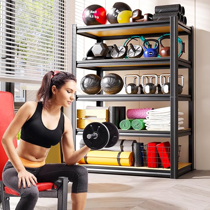 Storage Shelves,Adjustable Shelving Unit,5T Wood Garage Shelving ,Heavy Duty Garage Storage Shelves, Quick-Install Metal Shelving Unit Utility Rack Shelf for Warehouse, Pantry78'’H*45.6''W*19.7''D