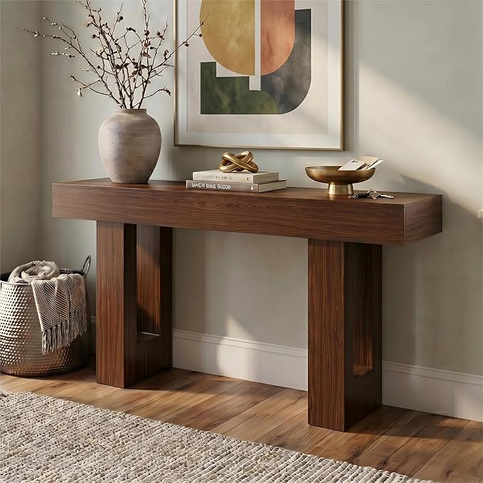 FURSUN 63" Console Table with 2 Drawers, Slim Entryway Table for Hallway, Narrow Sofa Table Behind Couch, Farmhouse Long Wood Accent Table for Foyer & Living Room, Dark Walnut