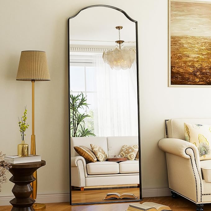 Arched Full Length Mirror Full Body Mirrors with Unique Scalloped Corner Design 24 x 65 Inch Wall Mirror Full Length for Bedroom Living Room Black