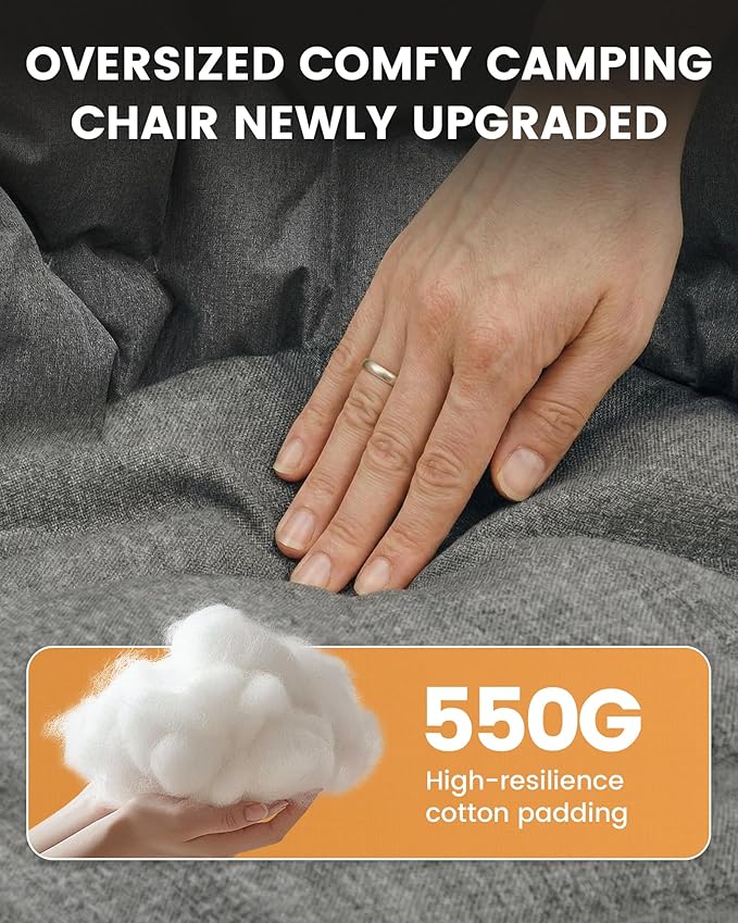 Upgrade Oversized Padded Camping Chair with Adjustable Cup Holder,Weight Capacity 400 LBS,Built-in Comfy Foam Armrest Supports,Heavy Duty Moon Leisure Folding Chair for Camping, Orange (2 Pack)