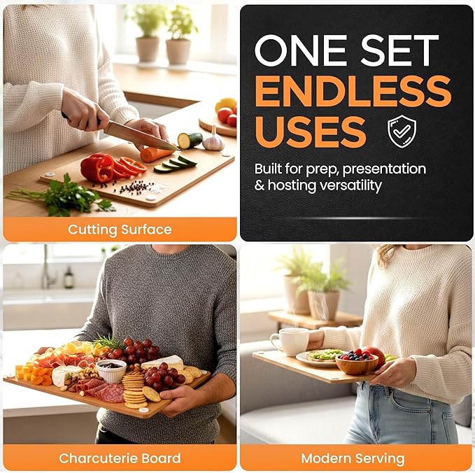 Earth's Dreams Composite Wood Cutting Board – Dishwasher Safe, Non-Toxic Cutting Boards for Kitchen – Large, Medium & Small Non-Slip Wood Charcuterie & Chopping Boards (Tan)