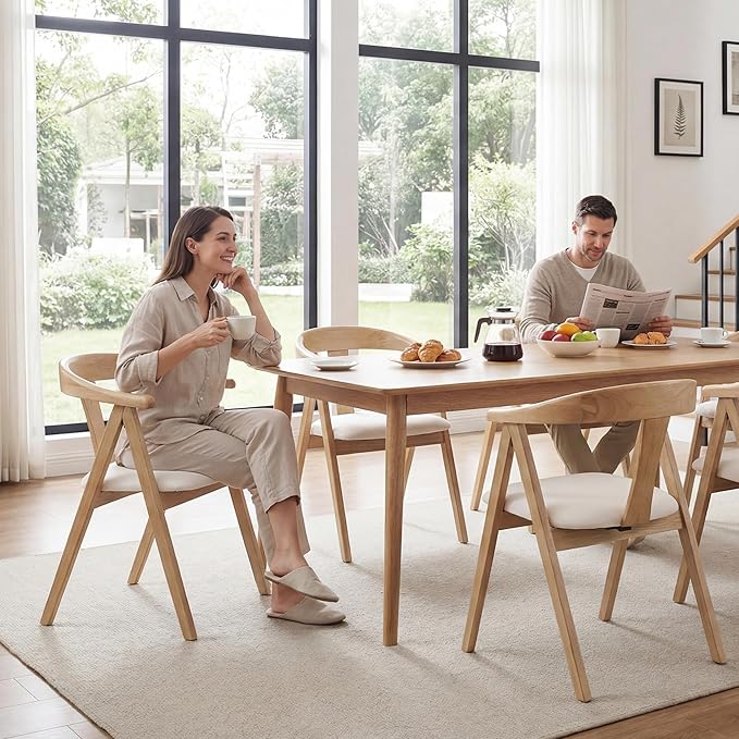 HNY Wooden Folding Chair with Cushion Set of 4, Linen Foldable Dining Chairs Folding Event Chair, Portable Space-Saving Accent Chair with Armrests for Kitchen Dining Living Room Small Spaces, Beige