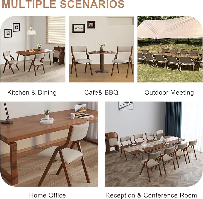 Ball & Cast Padded Folding Chairs 2 Pack,Solid Wood Frame,18" Seat Height,Ergonomically Designed Back and Cushion,Easy Carry,No Assembly Required,for Kitchen,Restaurant,Taupe+ Walnut