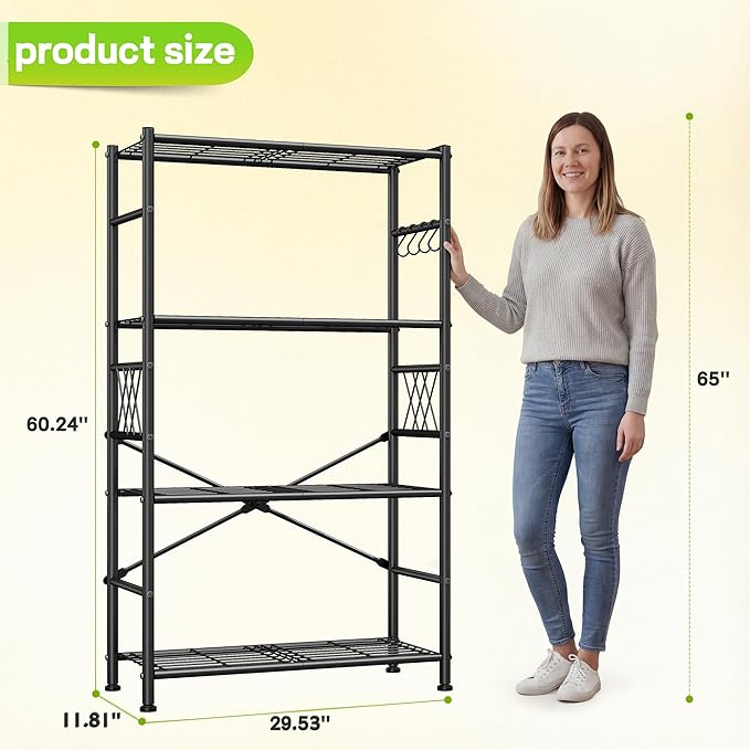 Wire Shelving Storage Rack with Hooks,Metal Shelving Units Shelf Organizer,Wobble-Free Garage Shelving with Adjustable Leveling Feet for Kitchen Pantry Laundry Bathroom Closet Dorm,12"D x 30"W x 60"H