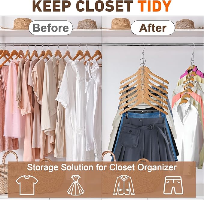 Space Saving Hangers, 8 Pack Metal Clothing Chain Hangers with 7 Holes, Closet Organizer & Cascading Hanger Organizer for Dorm, Home, RV Wrinkle Reducing, Small Space Storage Solution