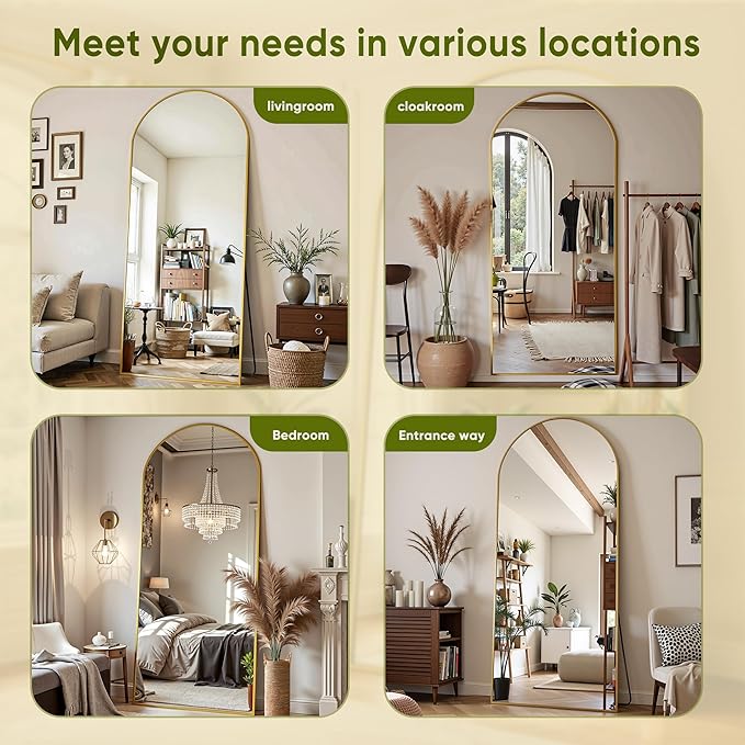 Full Length Mirror, 69"x28" Arched Full Body Mirror, Floor Mirrors with Stand, Body Mirrors Standing Hanging Leaning Against Wall,Aluminum Frame Mirrors for Bedroom Cloakroom,Living Room,Gold