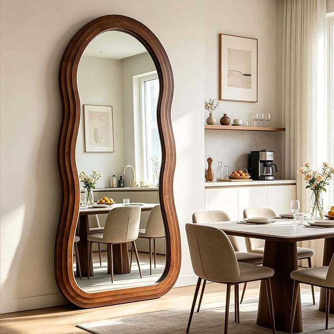 Wavy Full Length Mirror, 71"x33.5" Oversized Organic Floor Mirrors with Triple-Layer Solid Wood Frame, Irregular Full Body Mirror for Living Room Entryway Hallway Cloakroom, Leaning/Hanging