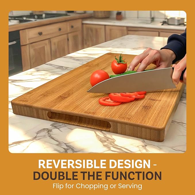 Bambüsi Bamboo Cutting Board (8" x 5") Small Carbonized Wooden Chopping Board with Juice Groove and Side Handles, 0.5" Thick Mini Food Prep and Serving Board