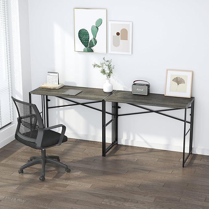 Lutown-Teen 40 inch Folding Desk, Writing Gaming Computer Camping Desk, No Assembly Required Home Office Table, Black Oak