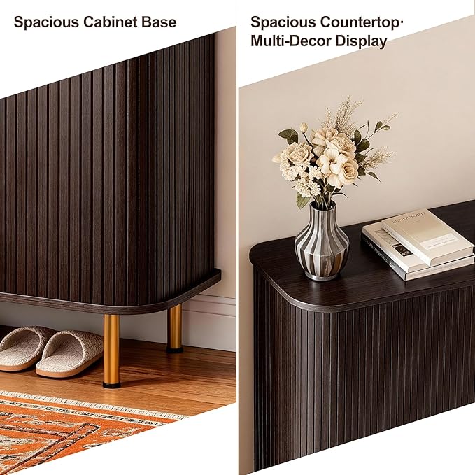 DHH Shoe Storage Cabinet with Sliding Door, 6-Tier Shoe Cabinet with Adjustable Shelves, Modern Freestanding Shoe Storage Organizer for Entryway, Hallway, Living Room (Dark Walnut, 31.5 ")