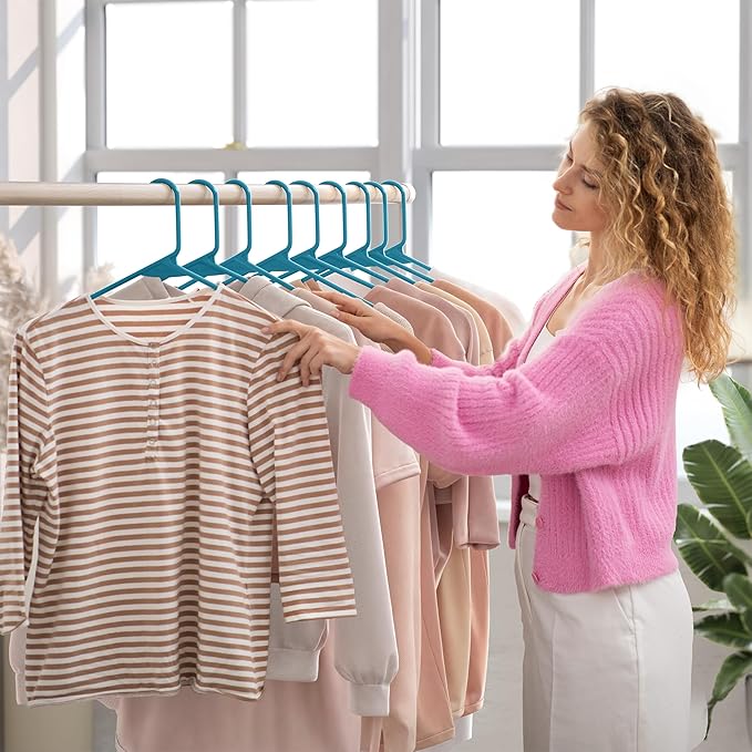 Plastic Hangers 60 Pack Blue - Clothes Hangers - Makes The Perfect Coat Hanger and General Space Saving Clothes Hangers for Closet - Percheros Ganchos para Colgar Ropa Hangars