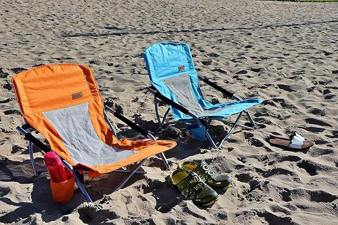 Nice C Chair Beach, Low Beach Chair, Sling, Folding, Portable, Concert, River, Beach Seat, Sillas de Playa, for Adults, Kids, Boat, Sand Chair with Cup Holder & Carry Bag (1 Pack of Orange)