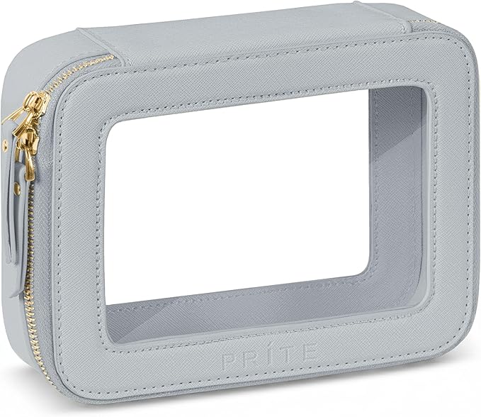 Prite Clear Makeup Bag Cosmetic Organizer Case Waterproof Travel Toiletry Bag Skincare Pouch with Golden Zipper(Grey)