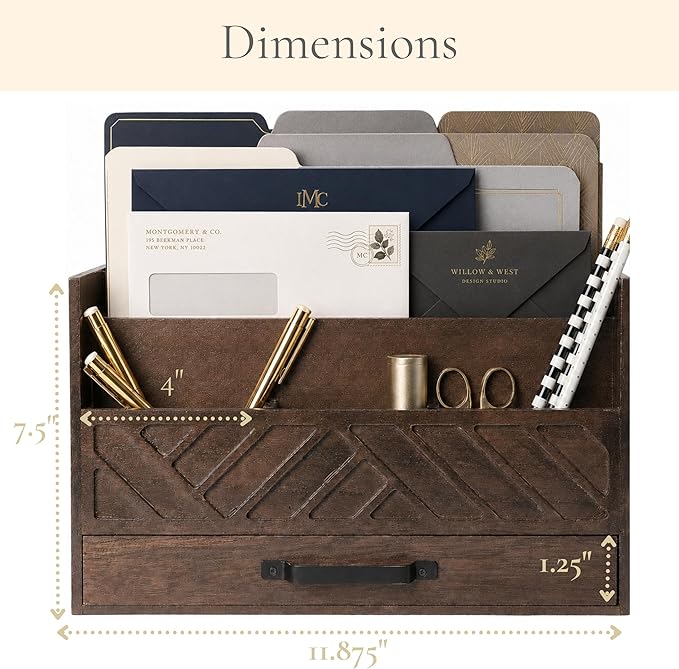 BLU MONACO | Wooden Mail Organizer with Drawer and Compartments | Mail Sorter Organizer Countertop for Desk Entryway | Outgoing Mail Holder Wood Desktop File Storage