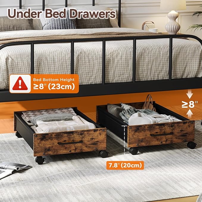 FOUCSSOMEI Under Bed Storage with Wheels, Wooden Under Bed Drawers On Wheels, Rolling Under Bed Shoe Storage, Space Saving, Rustic Brown,30L