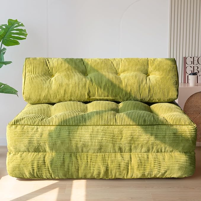 MAXYOYO Folding Sofa Bed, Convertible Chair with Pilow Foldable Couch with Back Support, Portable Fold Out Chair Bed for Living Room Bedroom, Green Double