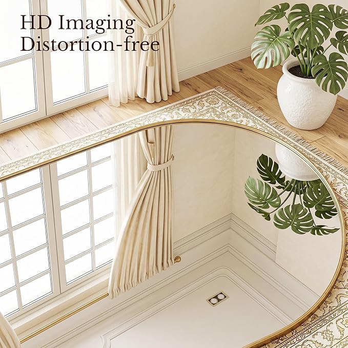MISSDAY Large Arched Full Length Mirror, 83"x44" Oversized Full Body Mirror with Stand, Floor Mirror Long Free Standing, Leaning or Hanging, Frame Wall-Mounted Mirrors Wall Mirrors for Bedroom, Gold