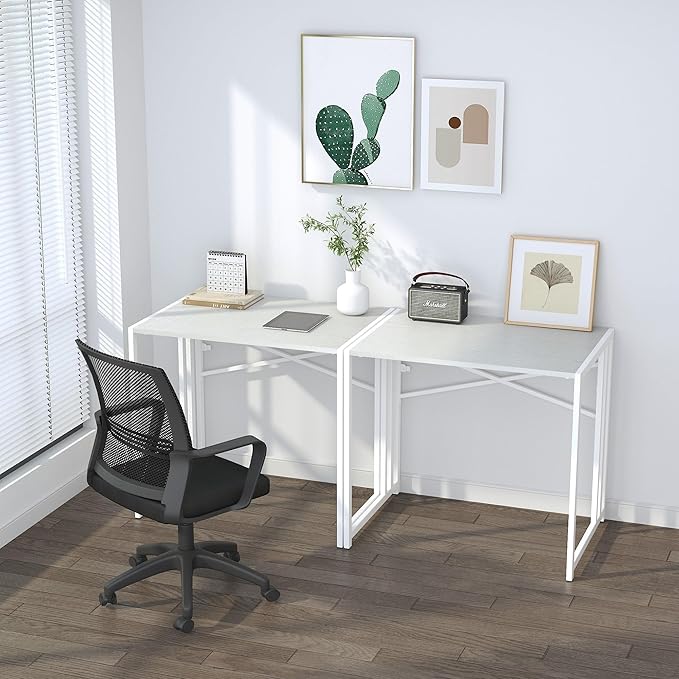 Lutown-Teen Small Folding Desk 32 inch, No Assembly Required Small Office Desk, Writing Gaming Computer Camping Desk, White