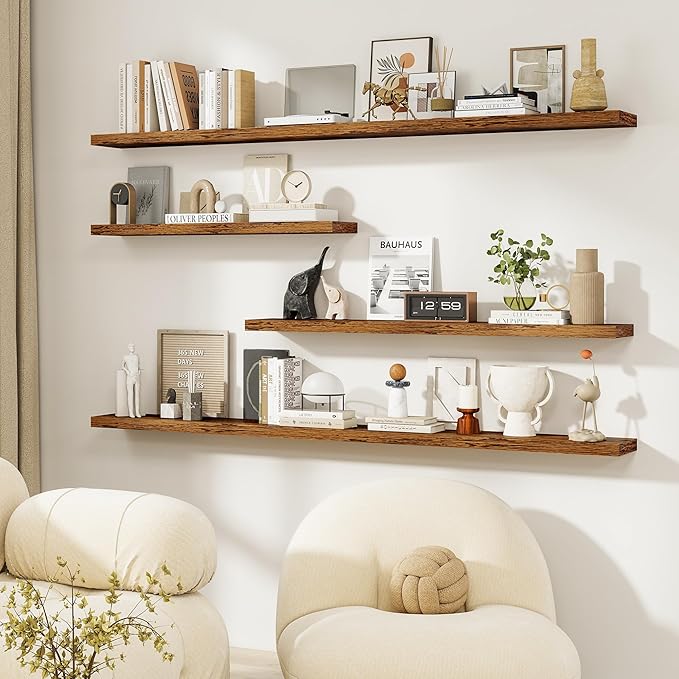 Dreamland Floating Shelves for Wall, 27.5 Inch Long Shelves, Wall Decor for Bedroom, Kitchen, Living Room & Book Storage, Mounted Floating Shelf with Invisible Brackets, Set of 2, Rustic Brown