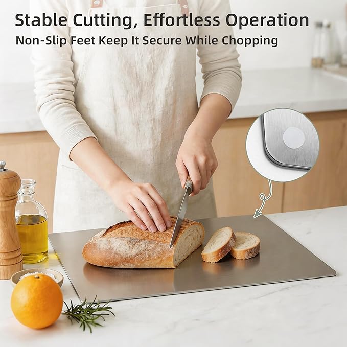 Stainless Steel Cutting Board with Lip, Kitchen Chopping Board for Cutting Meat, Veggies and Fruit, 16 × 12 × 0.8 inch