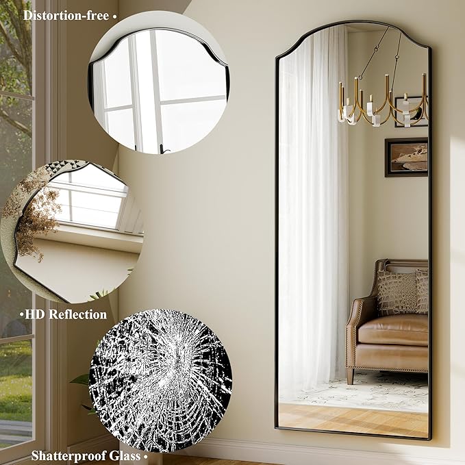 Full Length Mirror,30 x 71 Inch Leaning Full Body Mirrors with Stand，Floor Mirrors Full Length for Bedroom Living Room Leaning, Standing or Hanging Horizontally/Vertically Black