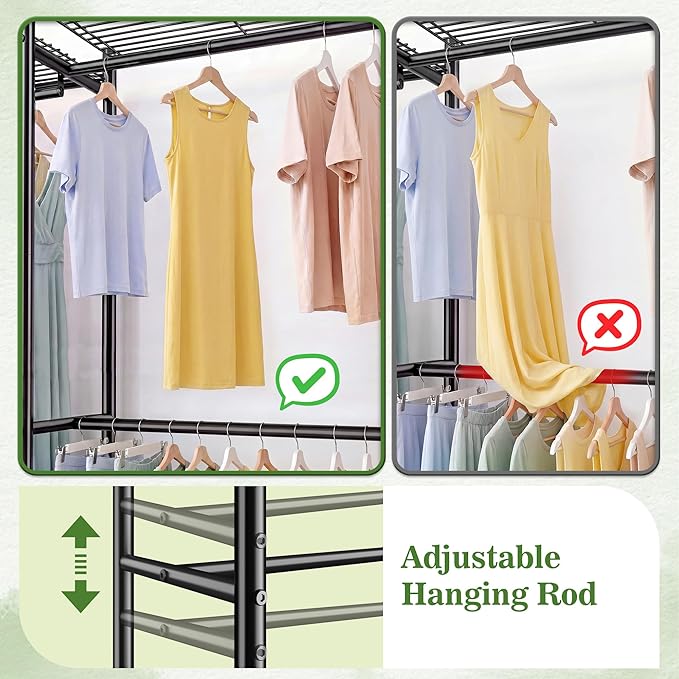Raybee Clothes Rack, Clothing Racks for Hanging Clothes, Extra Large Metal clothing rack, Freestanding Wardrobe Closet, Garment Rack with Shelves, Portable Closet for Bedroom, Black