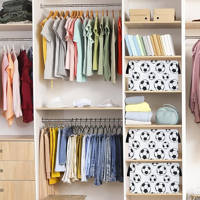Rectangle Soccer Basket Storage Bin, Closet Baskets Foldable Box with Handles, Storage Boxes for Home Office Car Dormroom