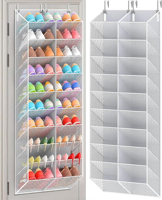 20-30 Pairs Over the Door Shoe Organizer, Breathable Mesh Pocket Hanging Shoe Storage for Closet, 10-Tier Door Shoes Rack, Handing Shoes Holder Fit All the Family's Sneakers, Boots, Heels, Light Grey