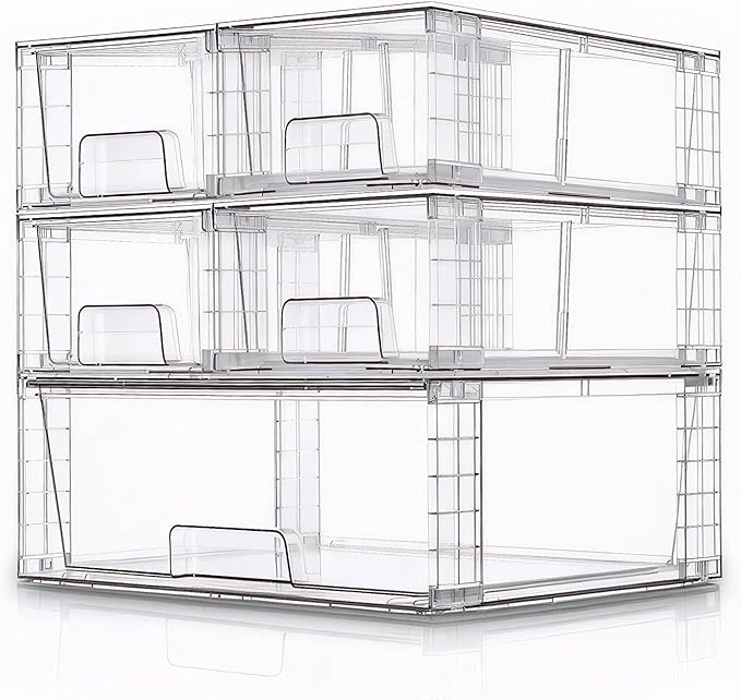 Stackable Storage Drawers(5 Pack),High-strength Clear Plastic Multi-purpose Organizer Bins with Handles, Easily Assemble Acrylic Drawers for Bathroom Closet Cabinet Pantry Under Sink