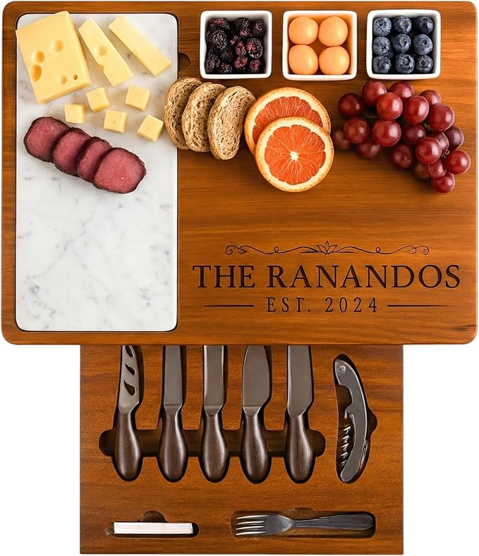 Personalized Charcuterie Board Set with Stainless Steel Knives – Custom Wedding, Bridal Shower, Anniversary, Engagement, Birthday Gift for Her, Women, Mom, Housewarming, Couples, Mother’s Day Gifts