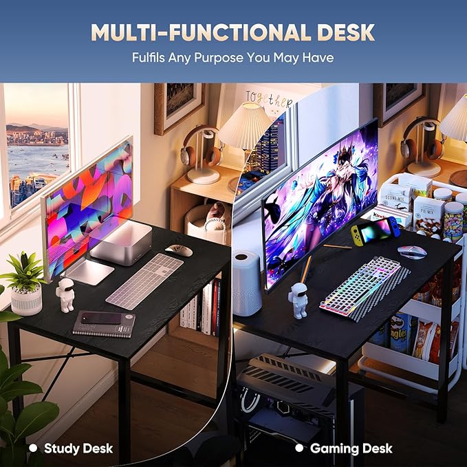 DUMOS 31 Inch Small Computer Desk for Home Office, Gaming Writing Desks for Bedroom Modern Study Work Table Simple Style Workstation with Reinforcement Structure, Black