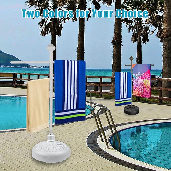 Pool Towel Rack Outdoor, 59" Aluminum Towel Holder with Wide Stable Base,3 Adjustable Bars, Pool Furniture,Rustproof Towel Drying Rack for Pool, Patio, Hot Tub,& Spa – White