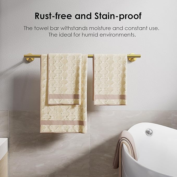 FORIOUS Towel Bar Wall Mounted, Stainless Steel Towel Racks for Bathroom, Includes Wall Mounting Hardware (Brushed Gold, 14 Inch)