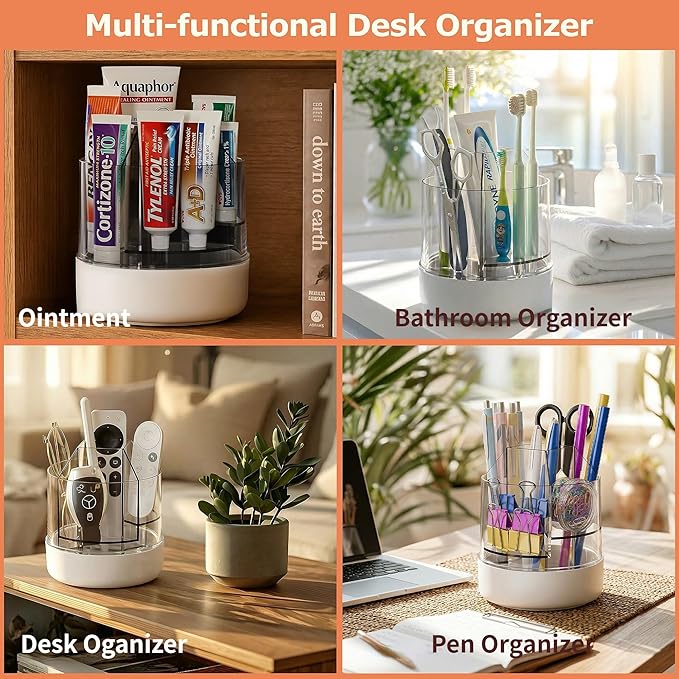 CTIME 360° Rotating Makeup Organizer, 5 Compartments Makeup Brush Holder, Cosmetic Storage for Lipsticks, Nail Polish, Makeup Organizer Countertop for Vanity, Desktop & Bathroom