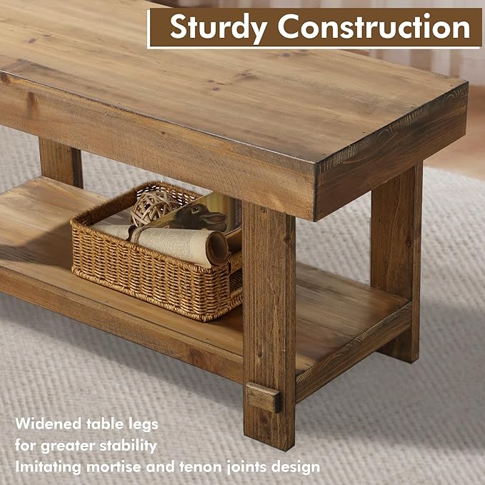 HOKYHOKY Solid Wood Entryway Bench - 31.5" Farmhouse Small Storage Benches, Narrow Bench Seat for Indoor, Entryway, Dining Room, Living Room and Hallway, Rustic Natural