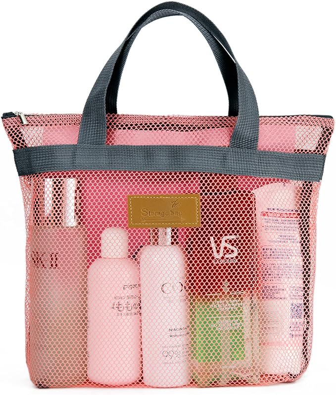 TOPASION Mesh Shower Caddy Bag Portable Hanging Toiletry and Bath Organizer with Zipper for Travel, Gym, Camping, College Dorms, Beach