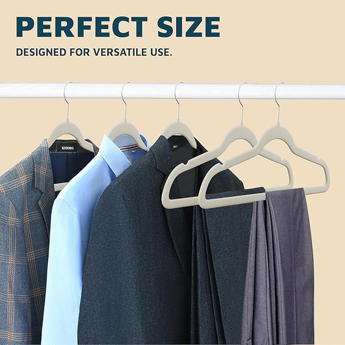 Lifemaster Velvet Clothes Hangers – With 360 Degree Swivel Hook and Non-Slip Shoulder Notch, Holds Up To 10 lbs, Heavy Duty Hanger Set, For Organizing Suit, Dress, Coat, and Clothes, Pack of 10, Ivory