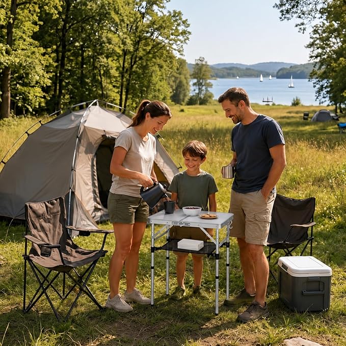 YihuiKo Folding Camping Table with Adjustable Height, 23.6" x 15.8" Portable Lightweight Tables with Aluminum Legs for Outdoor Camp, Picnic, Beach, Backyard, Tailgate Cooking, 3 Heights