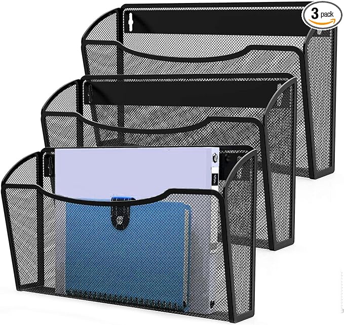 MINDEPOT Wall File Organizer 3 Pack - Heavy Duty Iron Office File Holder for Wall Mount - Hanging Document Organizer for Business, Classroom, Home Office