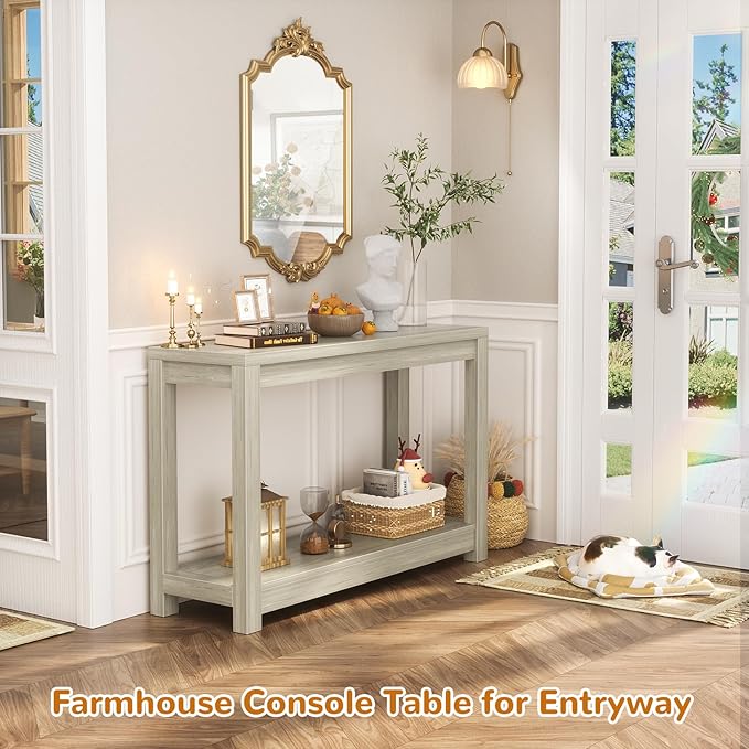 Besiost Small Farmhouse Wood Entryway Table Narrow Console Table with Storage Behind Couch Sofa Table with Shelves Entry Way Table with Open Storage, Easy Assembly, 32" Classical Washed Oak