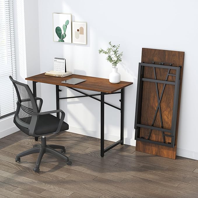Lutown-Teen 47 inch Folding Desk No Assembly Required, Writing Gaming Computer Camping Table, Home Office Desk, Mahogany