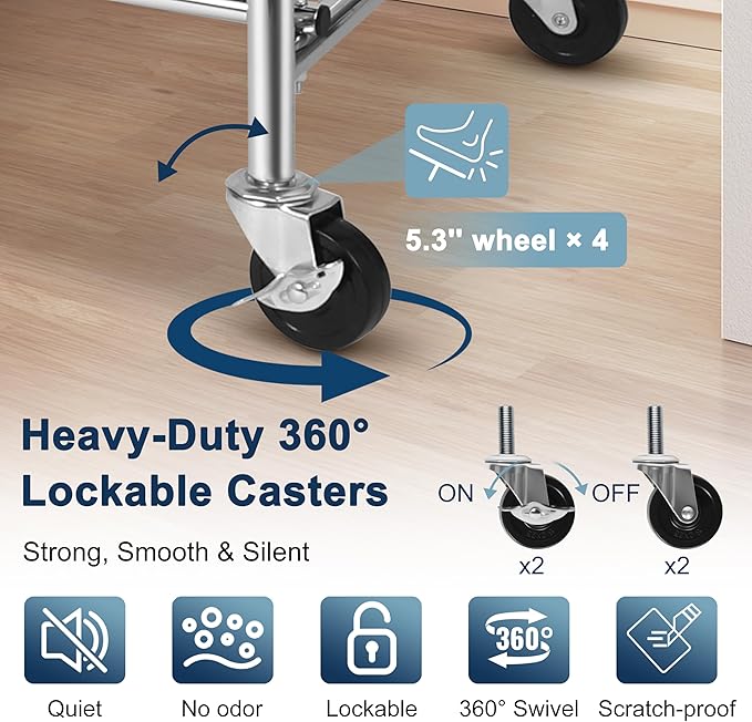 Whitmor Heavy Duty Clothes Rack, Rolling Garment Rack with Lockable Wheels, Adjustable & Extendable Metal Clothing Rack Shelves with Bottom Shelf, Max Load 450LBS for Hanging Clothes, Chrome